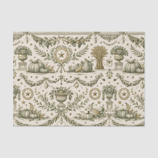 Colonial Sage Green Gold Harvest Tissue Paper (Front)