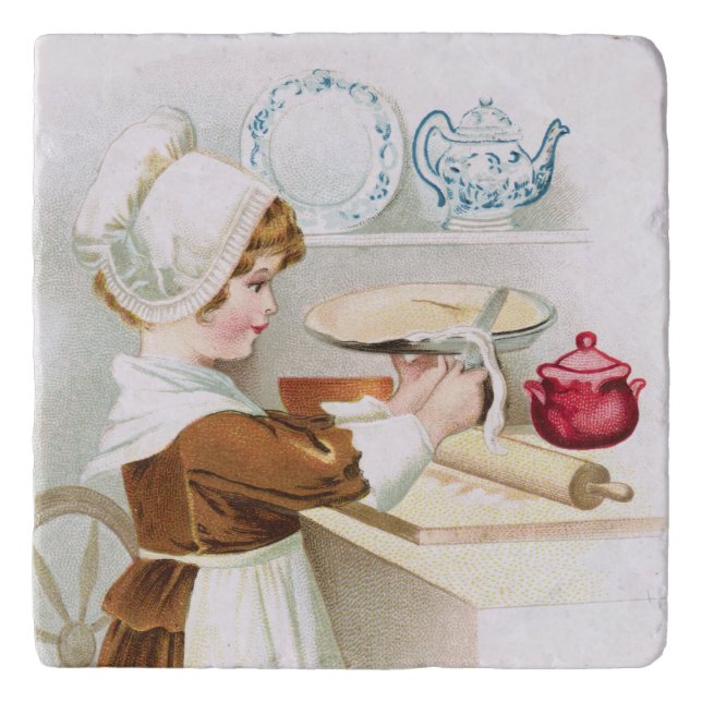 Colonial Sweetheart Making a Pie Trivet (Front)
