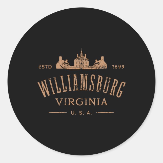 Colonial Williamsburg Virginia Distressed Style Classic Round Sticker (Front)