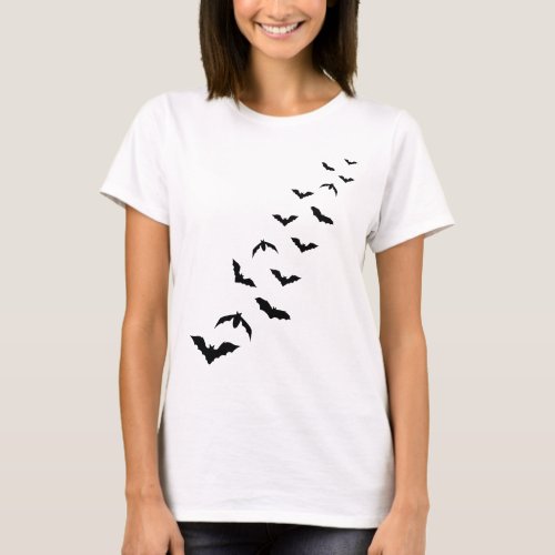 Colony Of Flying Black Bat Silhouettes Halloween T_Shirt
