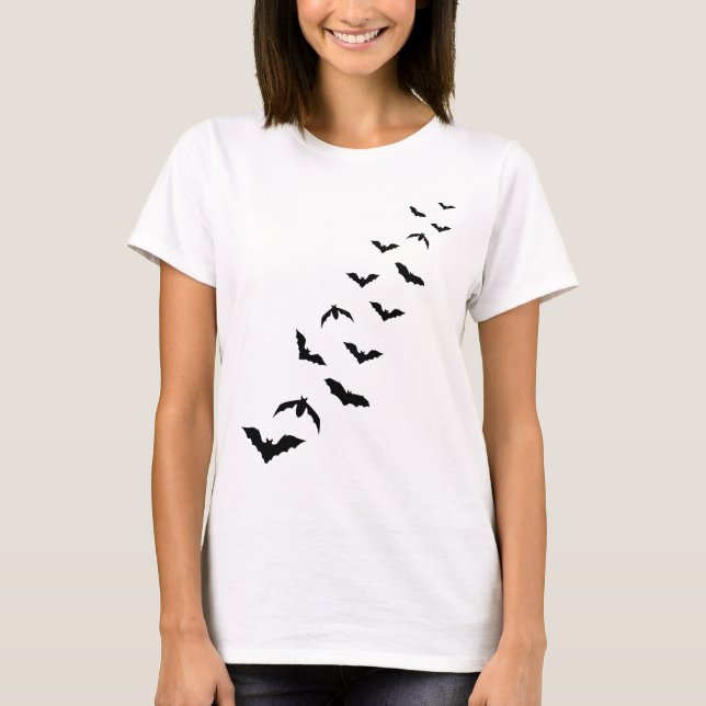 Colony Of Flying Black Bat Silhouettes Halloween T-Shirt (Front)
