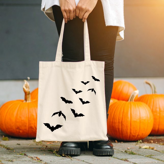 Colony Of Flying Black Bat Silhouettes Halloween Tote Bag (Disclaimer: This image is a digital mockup.)