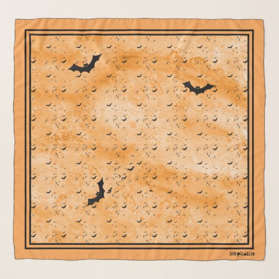 Colony of Halloween Bats Your Name - Orange Grunge Scarf