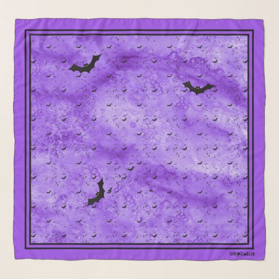Colony of Halloween Bats Your Name - Purple Grunge Scarf