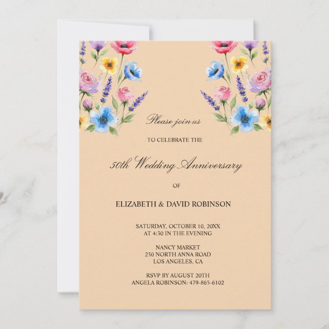 Color 50th anniversary wedding anniversary  invitation (Front)