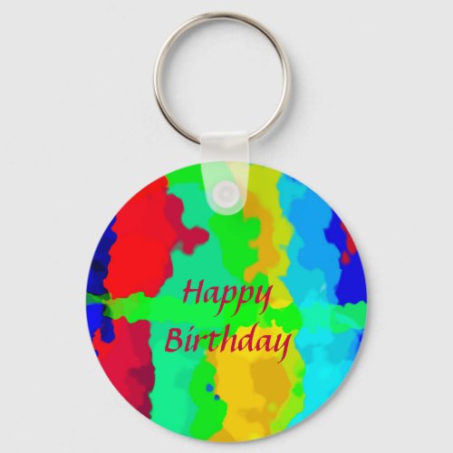 Color Abstract Happy Birthday Colorful Custom Text Keychain