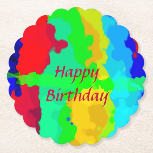 Color Abstract Happy Birthday Colorful Custom Text Paper Coaster