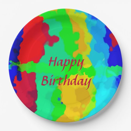 Color Abstract Happy Birthday Colorful Custom Text Paper Plates