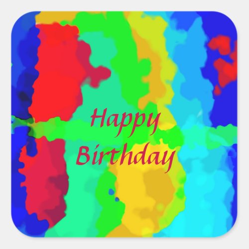 Color Abstract Happy Birthday Colorful Custom Text Square Sticker