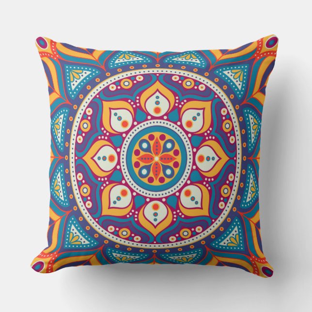 Color Abstract Mandala Decor Pillow (Front)