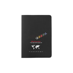 color airplanes with name, aero style black passport holder
