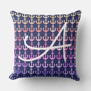 color anchors pattern with initial . nautical throw pillow