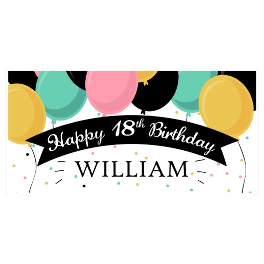 Color Balloons w/Confetti Birthday Party Banner  (Front)
