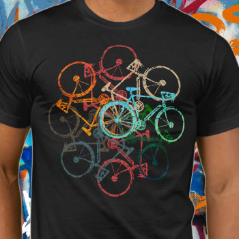 Color Bicycles . Cycling / Biking Black T-shirt by mixedworld at Zazzle