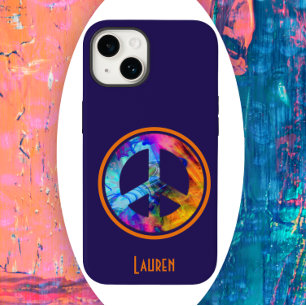 Color Blast Peace Sign Against Bold Blue Case-Mate iPhone 14 Case