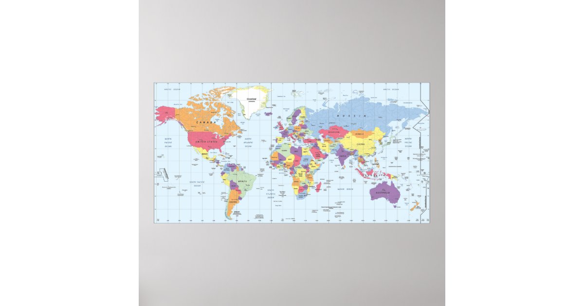 Color blind friendly political World Map Poster | Zazzle