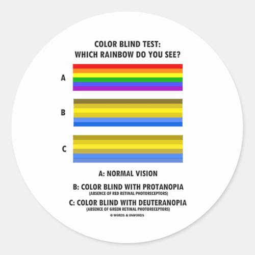 Color Blind Test Colors Of Rainbow Vision Test Classic Round Sticker