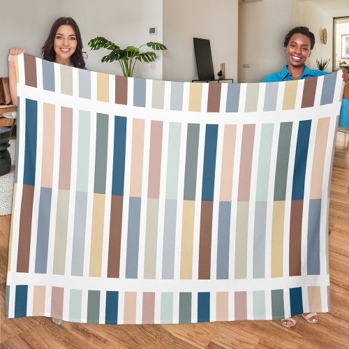 Color Block Abstract Stripe Earthy Multi Color Fleece Blanket