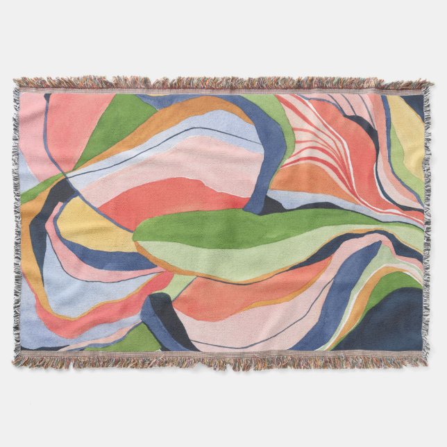 Color Block Abstract Watercolor Art Painting Throw Blanket (Front)
