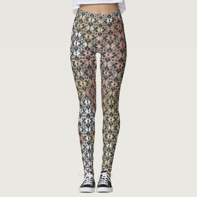 Color Block and Flowers Leggings (Front)