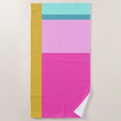 Color Block Art Geometric Shapes Bright Turquoise  Beach Towel