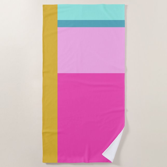 Color Block Art Geometric Shapes Bright Turquoise  Beach Towel (Front)