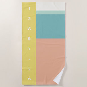 Color Block Art in Retro Beach Pastel Colors Name Beach Towel