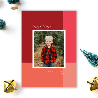 Color Block Background Holiday Photo Card