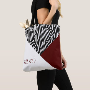 Color Block Black and Burgundy Tote Bag