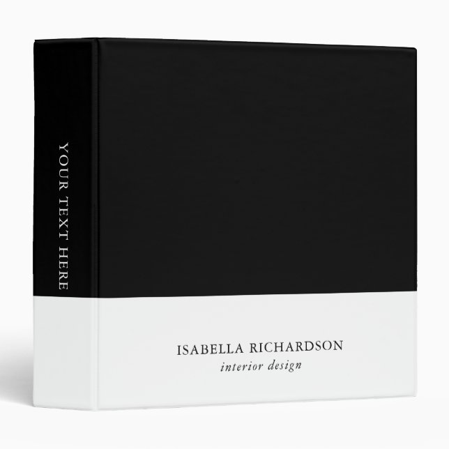 Color Block Black And White Personalized 3 Ring Binder (Front/Spine)