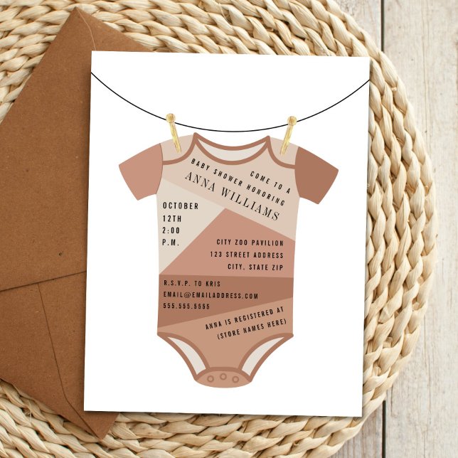 Color Block Bodysuit Clothesline Baby Shower Invitation (Creator Uploaded)