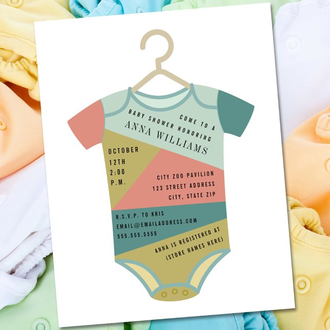Color Block Bodysuit Neutral Baby Shower Invitatio Invitation (Creator Uploaded)
