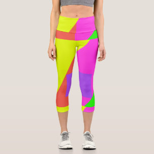Color Block Bright Bold Retro Print Capri Leggings