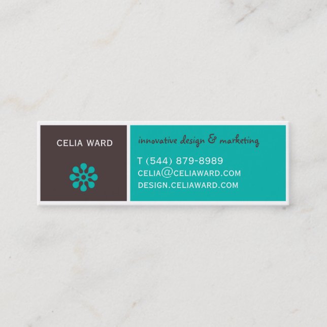 Color Block Brown and Aqua Retro Business Card (Front)