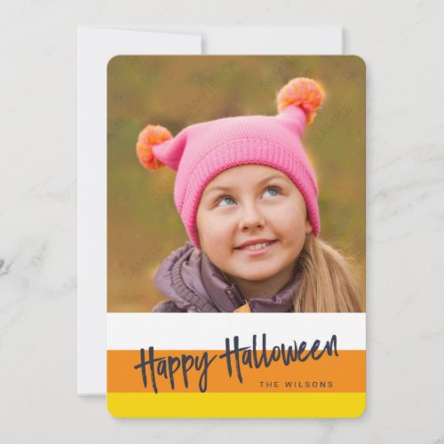 Color Block Candy Corn Happy Halloween Photo Card