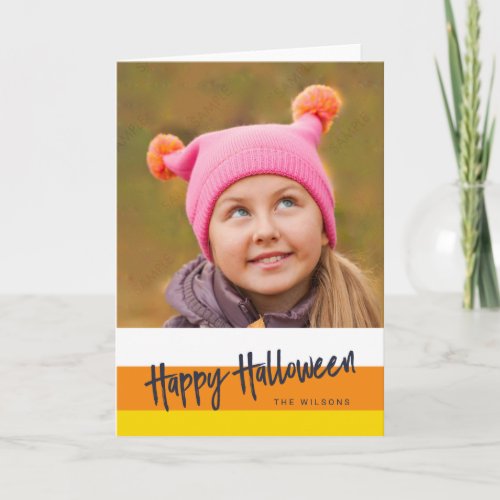 Color Block Candy Corn Happy Halloween Photo Card