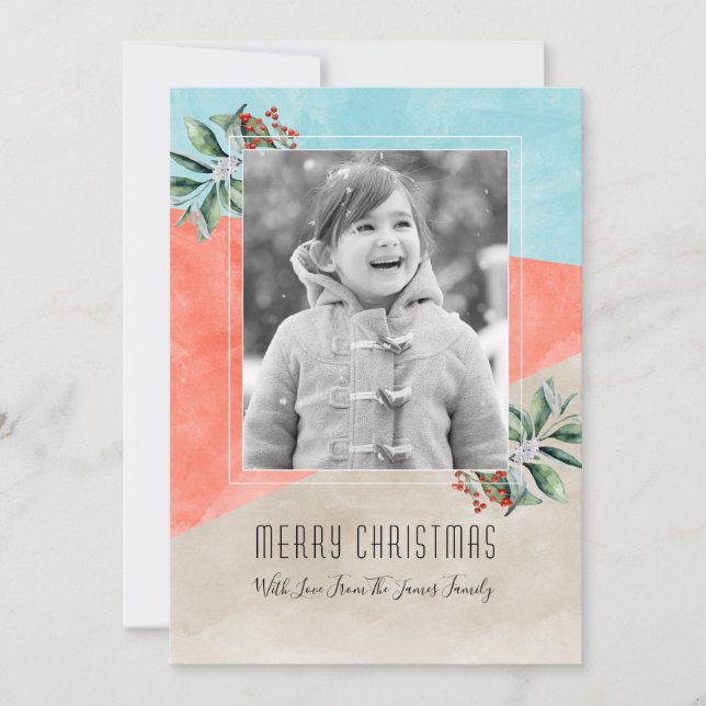 Color Block Christmas Photo Holiday Card (Front)