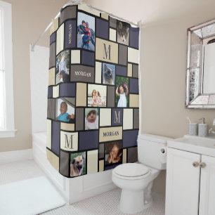Color Block Coastal Calm 10 Photo Chic Monogram Shower Curtain