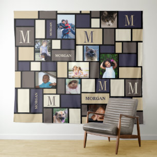 Color Block Coastal Calm Chic Monogram 10 Photo Tapestry