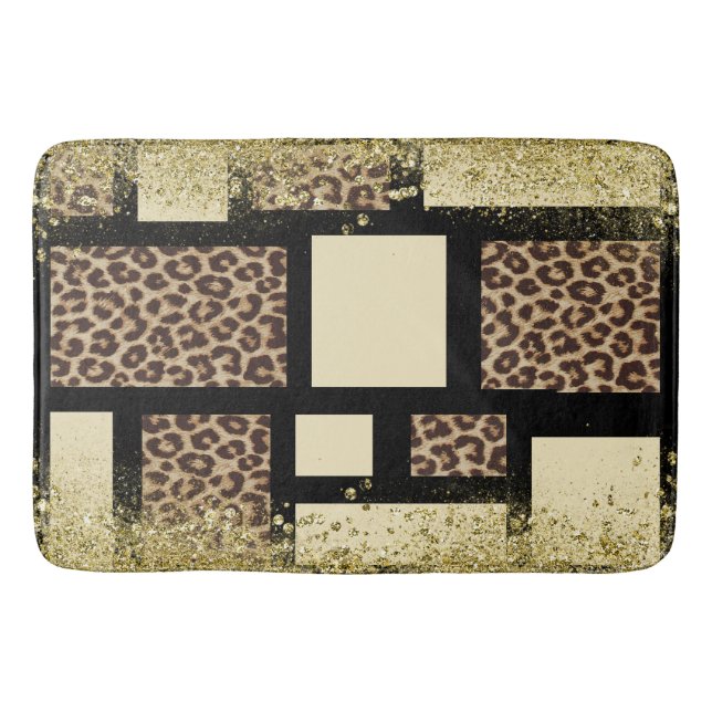 Color Block Cream Ivory Black & Leopard Cheetah Bathroom Mat (Front)