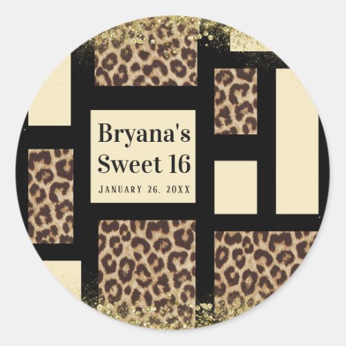 Color Block Cream Ivory Black  Leopard Cheetah Classic Round Sticker