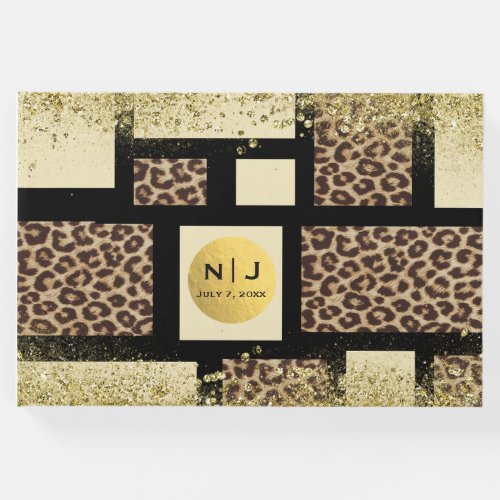 Color Block Cream Ivory Black  Leopard Cheetah Guest Book