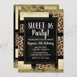 Color Block Cream Ivory Black & Leopard Cheetah Invitation