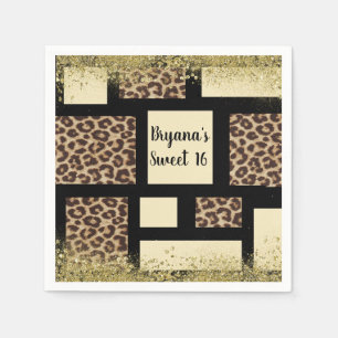 Color Block Cream Ivory Black & Leopard Cheetah Paper Napkins