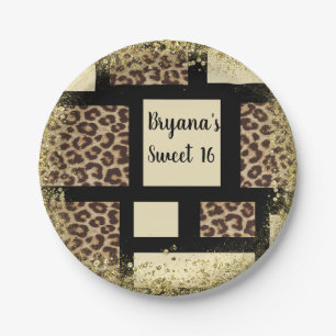 Color block Cream Ivory Black & Leopard Cheetah Paper Plates