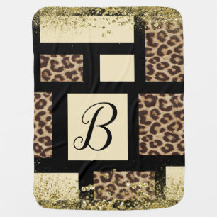 Color Block Cream Ivory Black & Leopard Cheetah Receiving Blanket