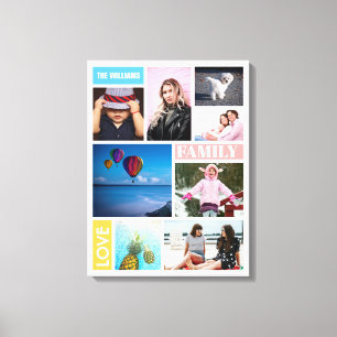 Color Block Family Love 8 Photo Collage Named Canvas Print