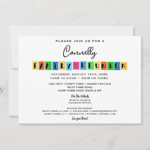 Color Block Fun Party Family Reunion Invitation