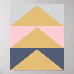 Color Block Geometric Art in Blush, Navy, and Gold Poster