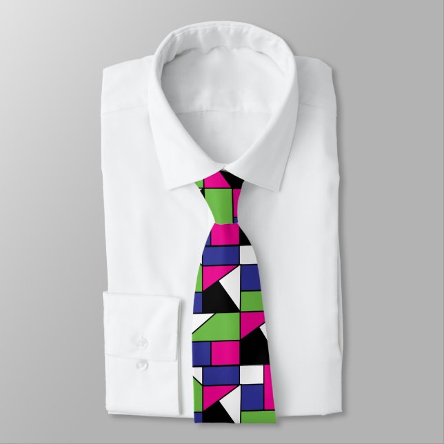 Color Block Geometric  Neck Tie (Tied)